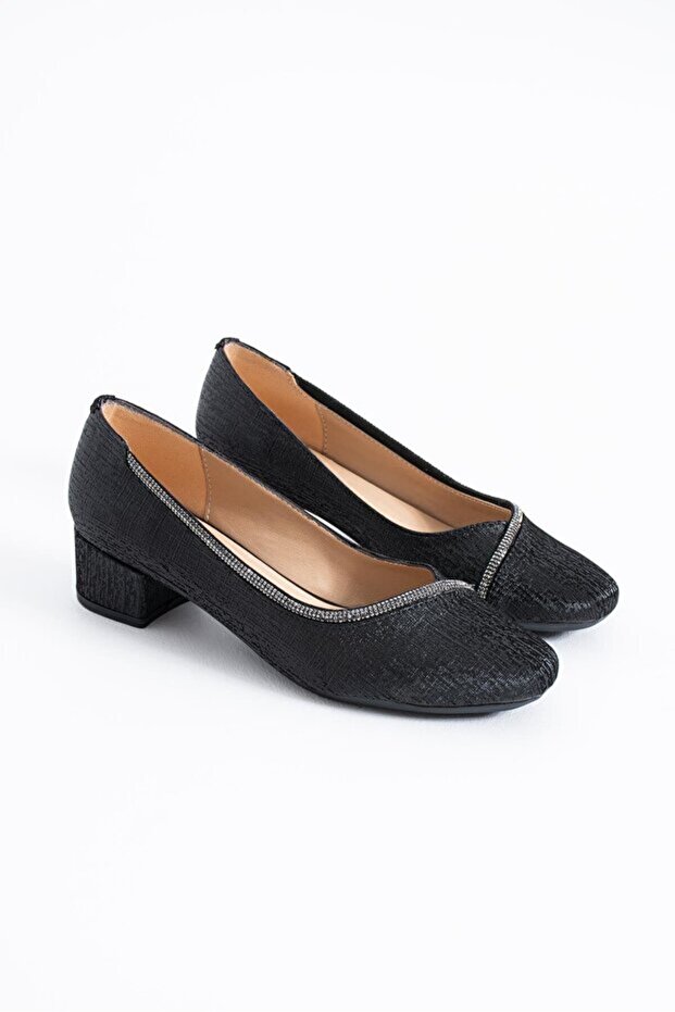 9906 Women's Stoned Thick Short Heeled Stylish Shoes