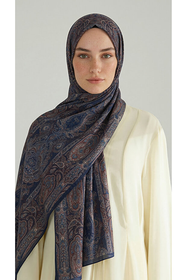 Ethnic Pattern Cotton Shawl - Dark Blue