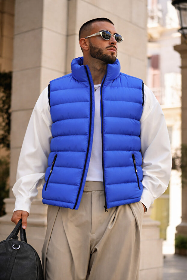 Men's Winter Lined Basic S.Blue Puffer Vest