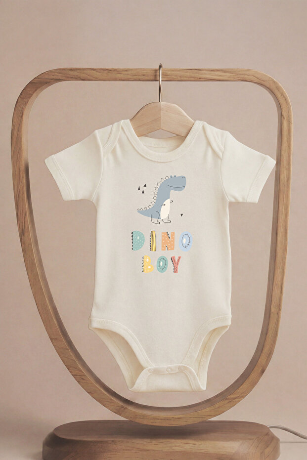 Organic 100% Cute Dinosaur Printed Short Sleeve Snap Fastener Baby Bodysuit with Cotton Pieces