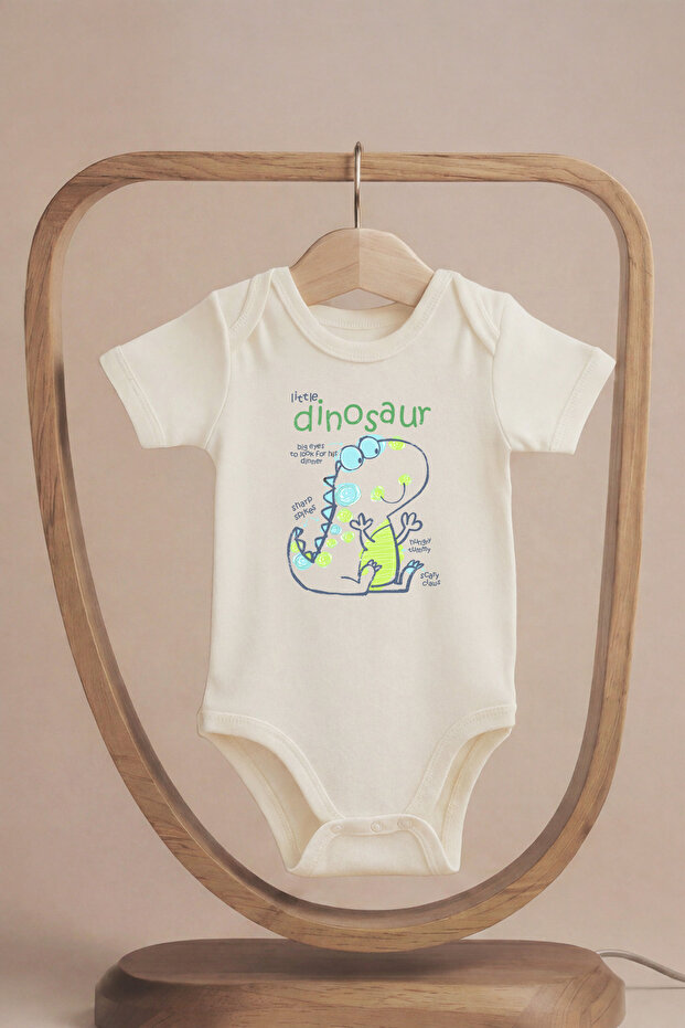 Organic 100% Cotton Pack Cute Little Dinosaur Printed Short Sleeve Snap Fastener Baby Bodysuit
