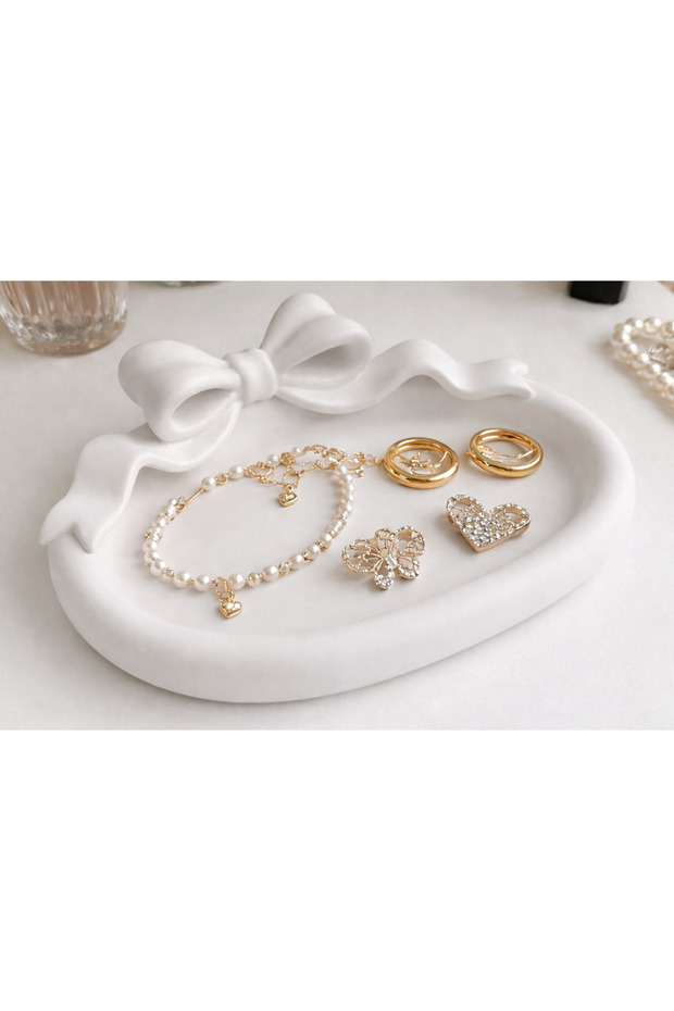 Bowknot Jewelry Tray White – Decorative Jewelry Organizer Ring Earring Necklace Organizer Tray