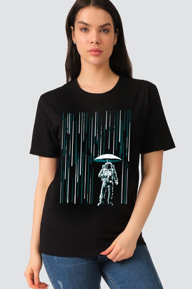 Space Rain Short Sleeve Black Women's T-Shirt