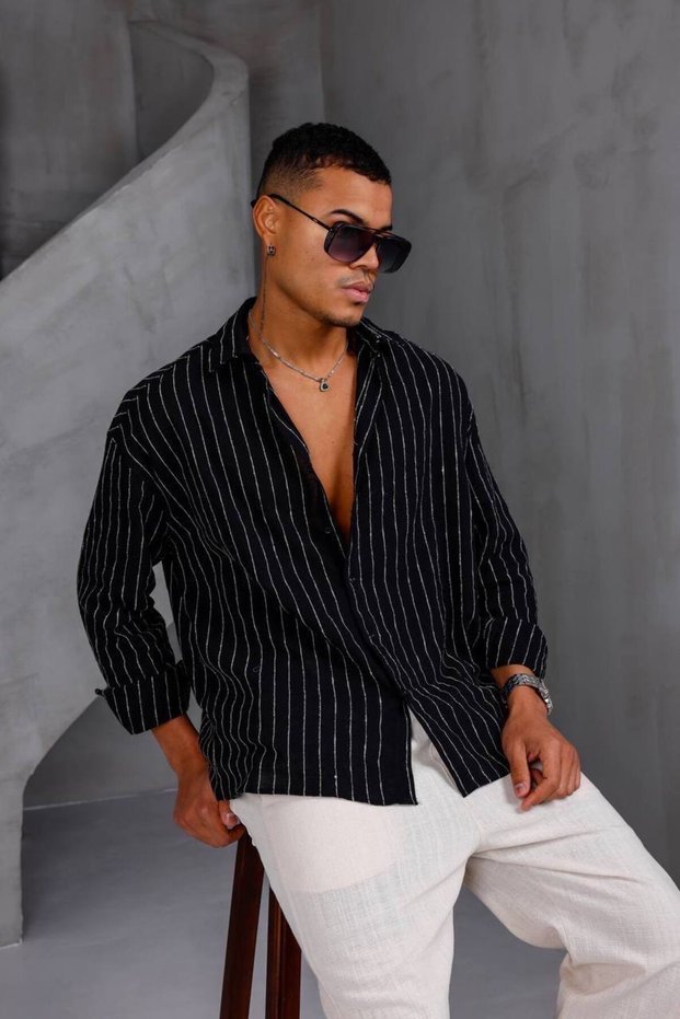 Striped Oversized Men's Linen Shirt
