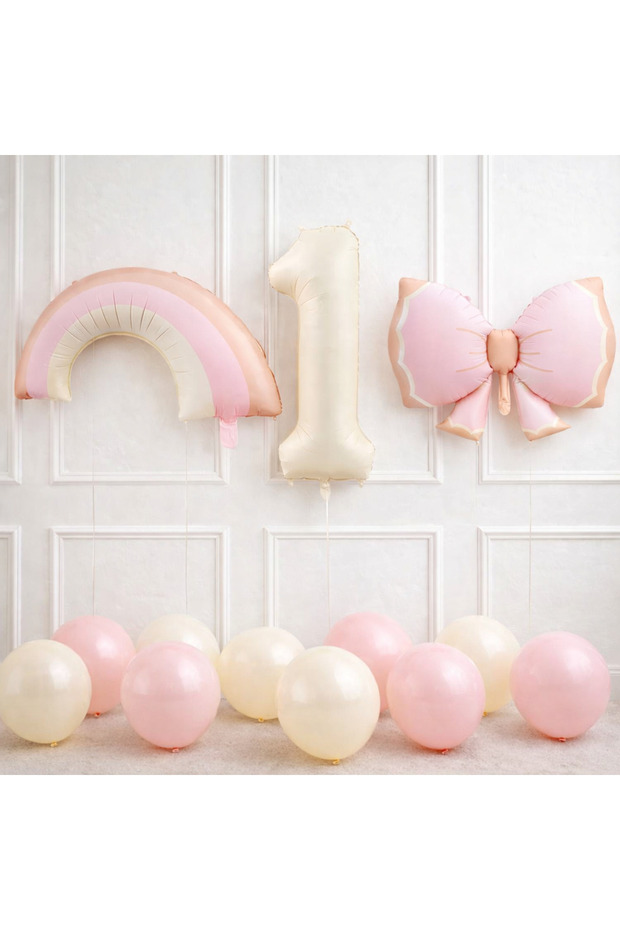 Rainbow Themed 1St Birthday Balloon Set – Rainbow, Bow and 1 Number Foil Balloon