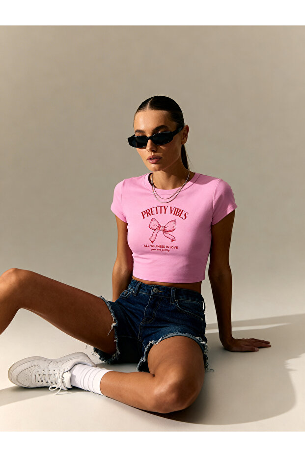 Women's Pretty Vibes Printed Cotton Pack Stretch Fabric Daily Cropped