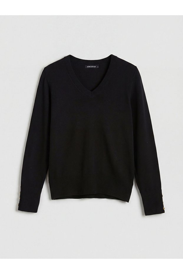 Lcw Everyday Black V-Neck Women's Knitwear Sweater