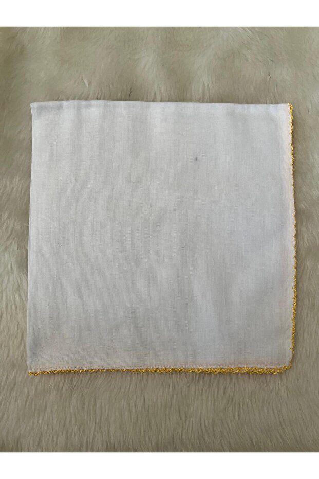 Handmade Crochet-Edged White Tulle Bent Scarf and Prayer Mat