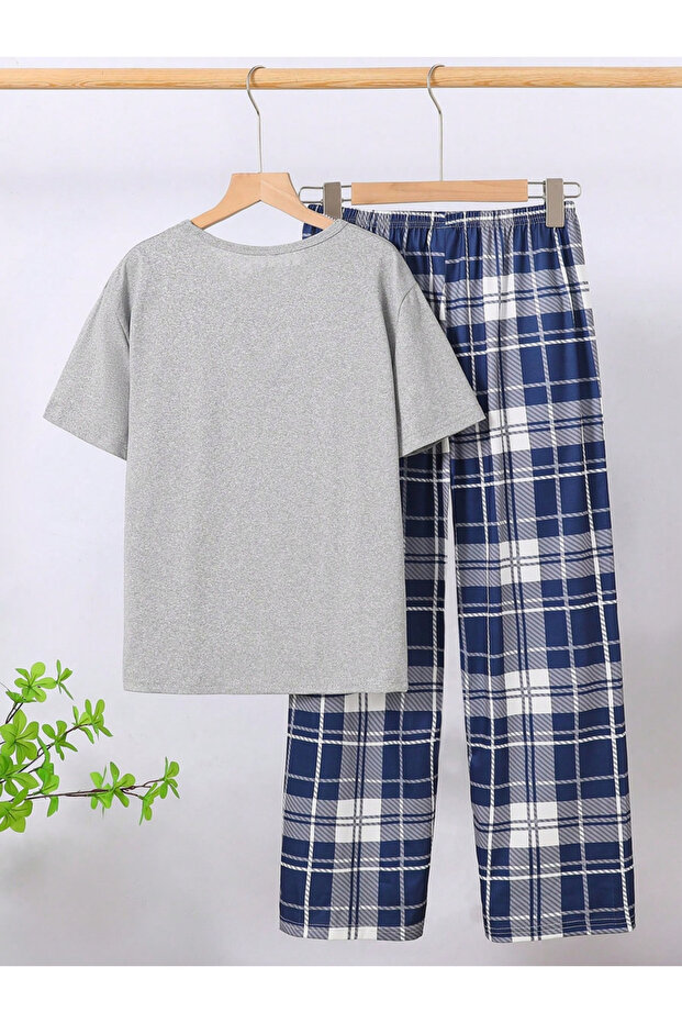 Boys Grey T-Shirt and Checked Pyjama Set
