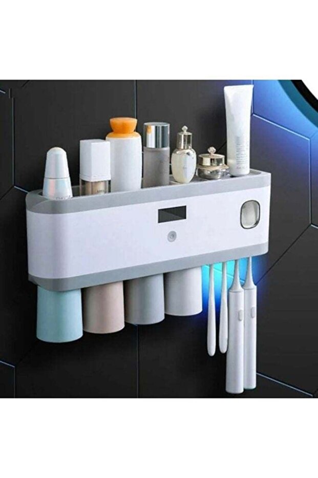Smart Sterilization Toothbrush Holder with Toothpaste Squeezer and 4 Cups