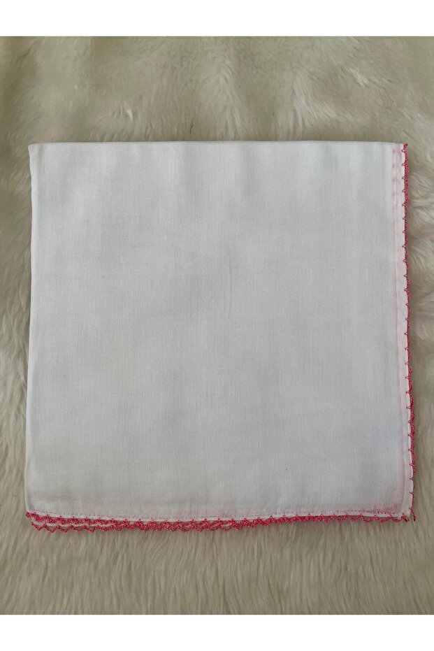 Handmade Crochet-Edged White Tulle Bent Scarf and Prayer Mat