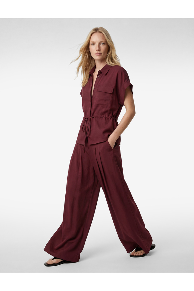 Modal Wide Leg Skirt Trousers with Fabric Pleat Detail