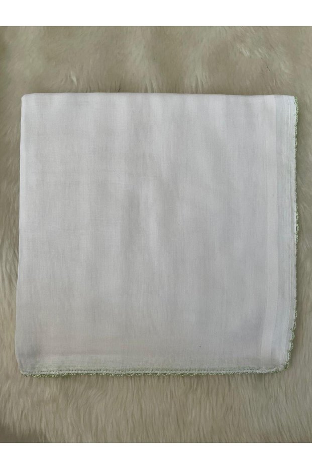 Handmade Crochet-Edged White Tulle Bent Scarf and Prayer Mat