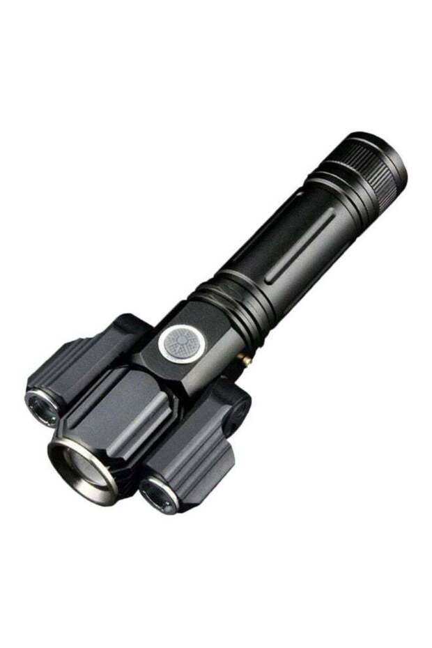 Electric LED Torch With 3 Head Black