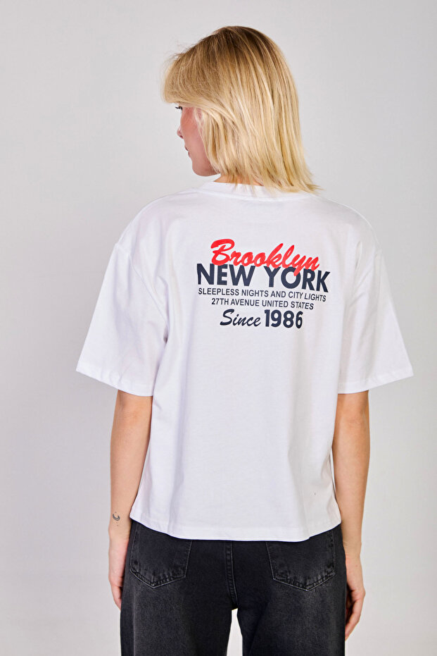Women's Chest and Back Printed T-Shirt - White