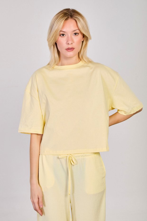 Women's Crew Neck Short Oversized T-Shirt - Yellow
