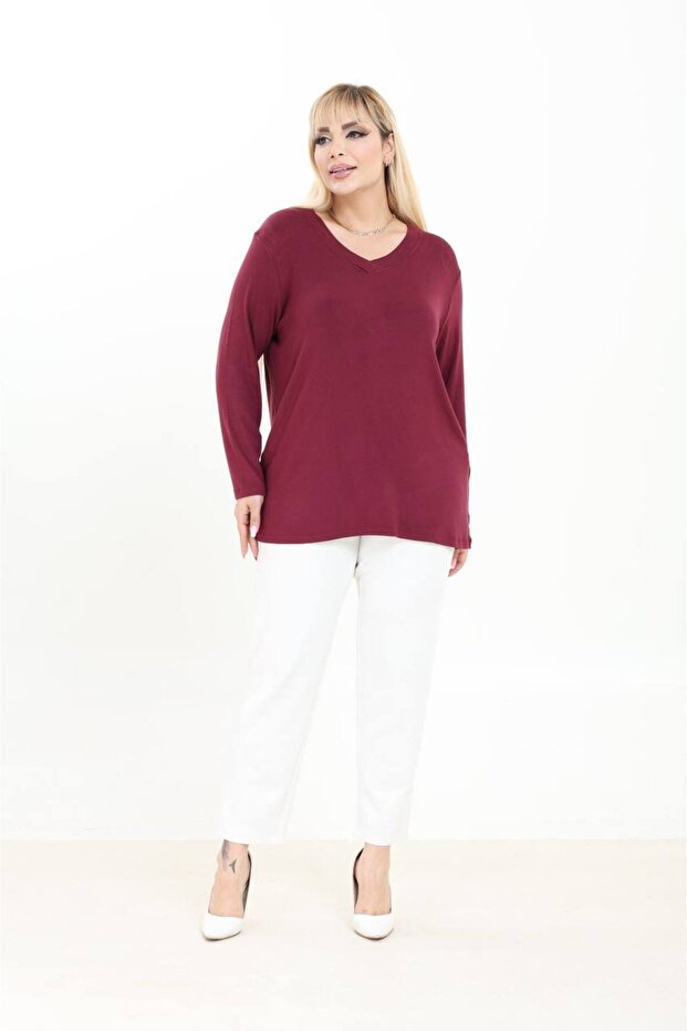 Plus Size Women's V-Neck Long Sleeve Basic T-Shirt Comfortable Fit Daily Use