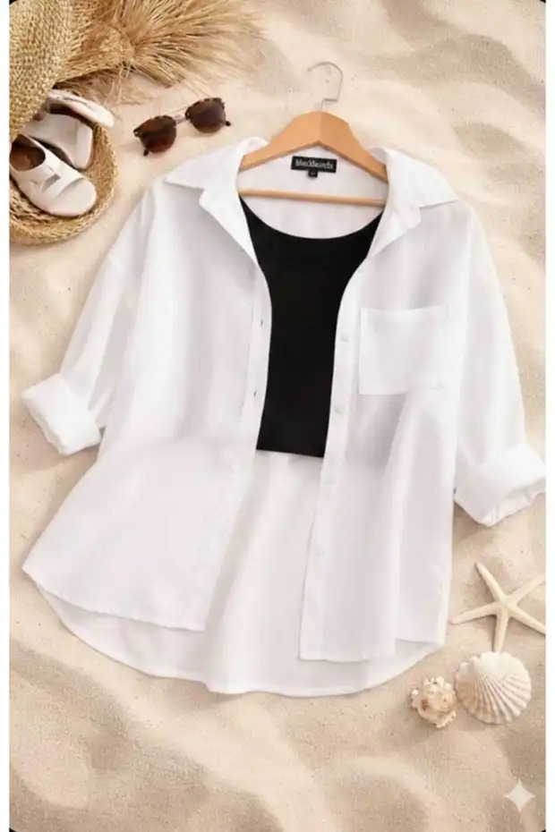 Women's Linen White Shirt Summer Oversized Shirt New Season