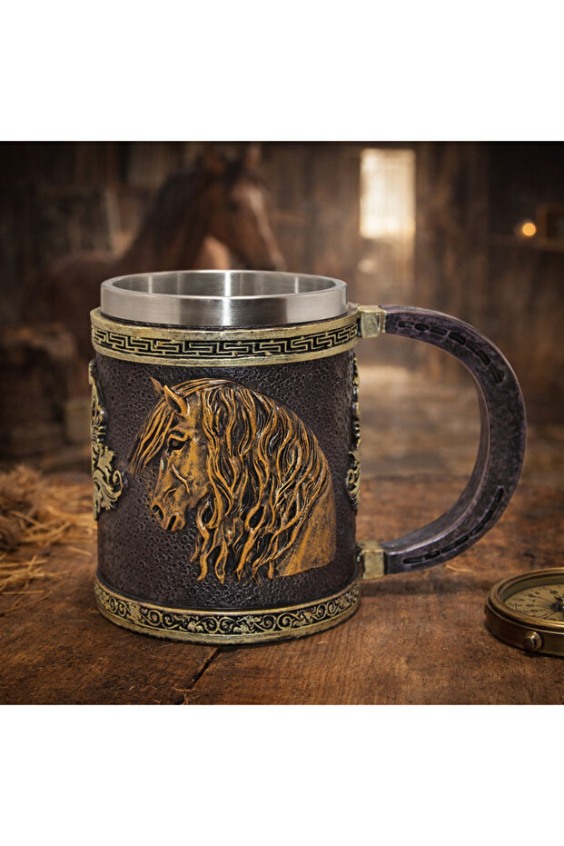 3D Embossed Steel Mug with Horse Figure – Decorative Design Durable Coffee Tea Cup