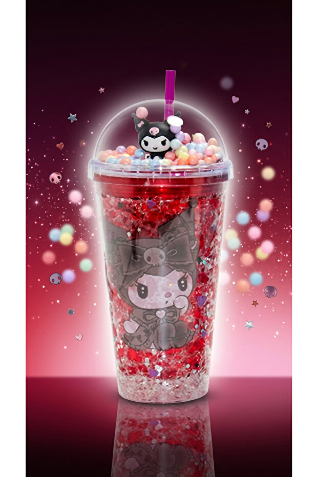 400ml My Melody & Kuromi Figured Cup with Glittery Straws – Kawaii Design Drink Cup with Lid