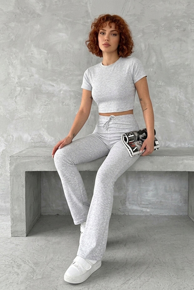 Women’S Basic Two-Piece Set Bodysuit and Flared Sweatpants