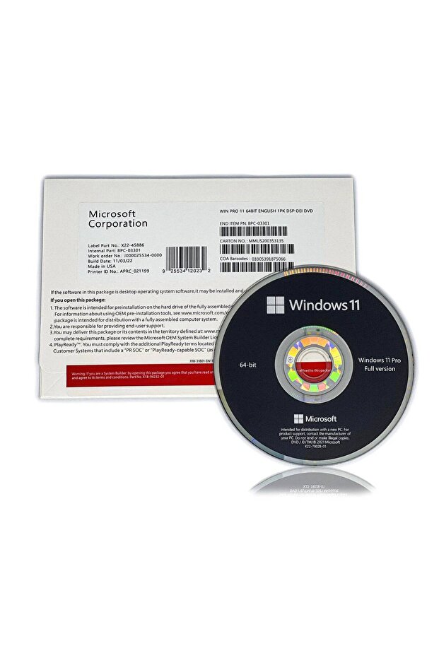 حزمة أقراص DVD لنظام التشغيل Windows 11 Pro 64-Bit OEI DSP