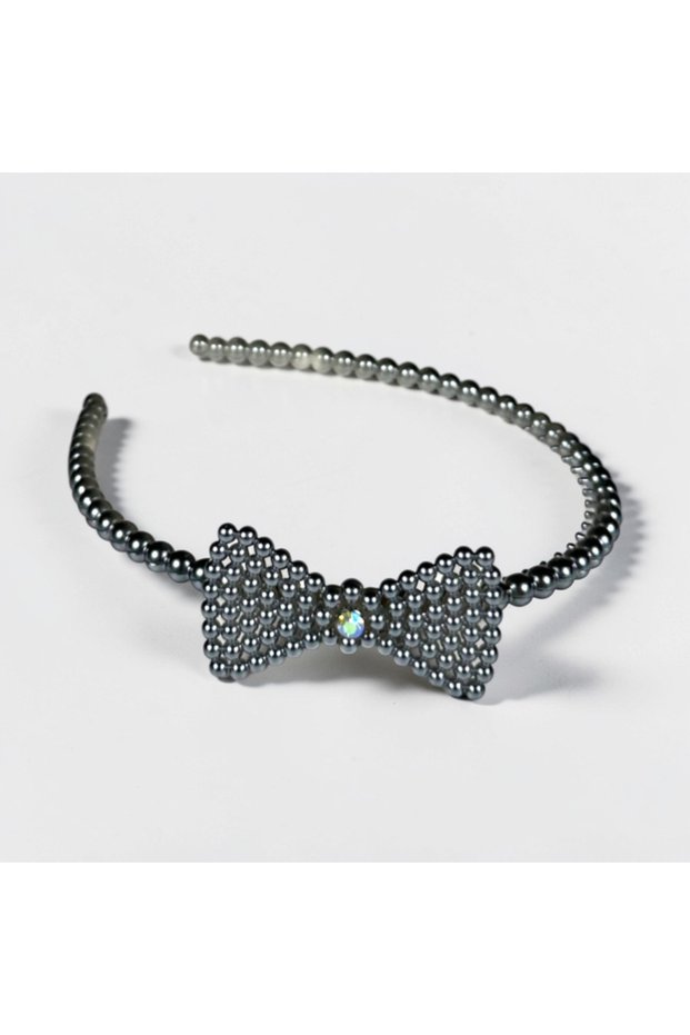 Pearl Beaded Bowknot Detailed Hair Crown – Stylish Hair Accessory for Everyday and Special Occasions | Black