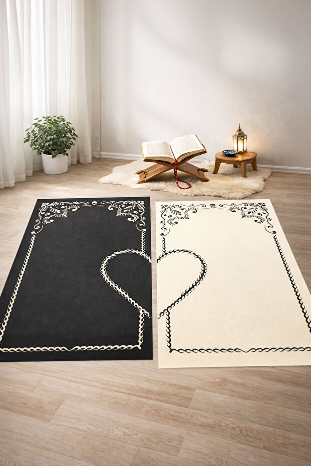 Digital Non-Knotted Soft Non-Slip Heart-Shaped Couple Prayer Mat Prayer Rug Dowry Prayer Mat 2 Pieces 70X120