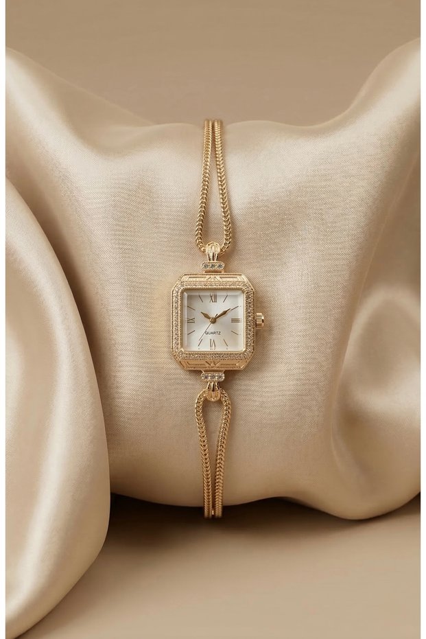 Women's Steel Watch Gold Color Old Money Vintage Square Case with Stones Luxury Elegant Stylish Women's Wristwatch 2026