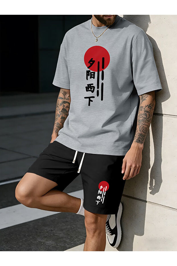 Japan shorts t-shirt - shorts bottom top tracksuit set Printed Oversized crew neck