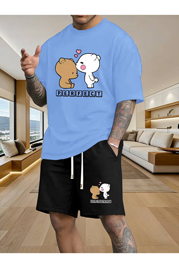 Perfect shorts t-shirt - shorts bottom top tracksuit set Printed Oversized crew neck