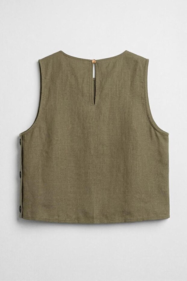 % 100 Keten Oversize Bluz - 2