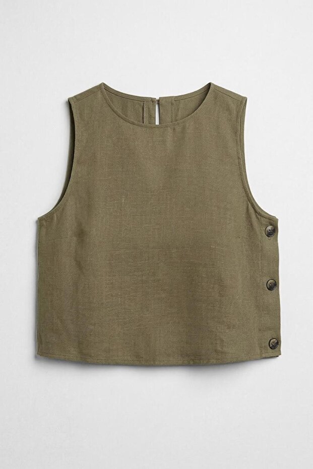 % 100 Keten Oversize Bluz - 1