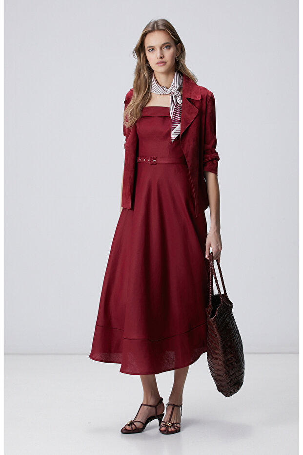 Vişne Süet Deri Mont - 3