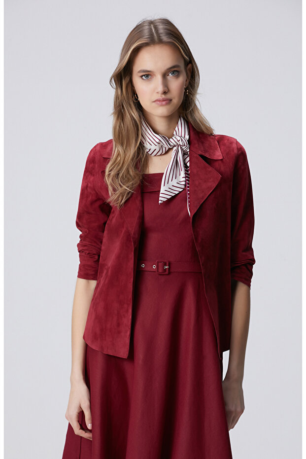 Vişne Süet Deri Mont - 4