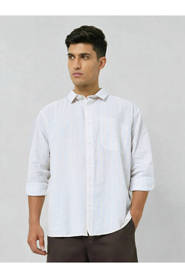 Men White Relaxed Fit Striped Cotton Shirt
