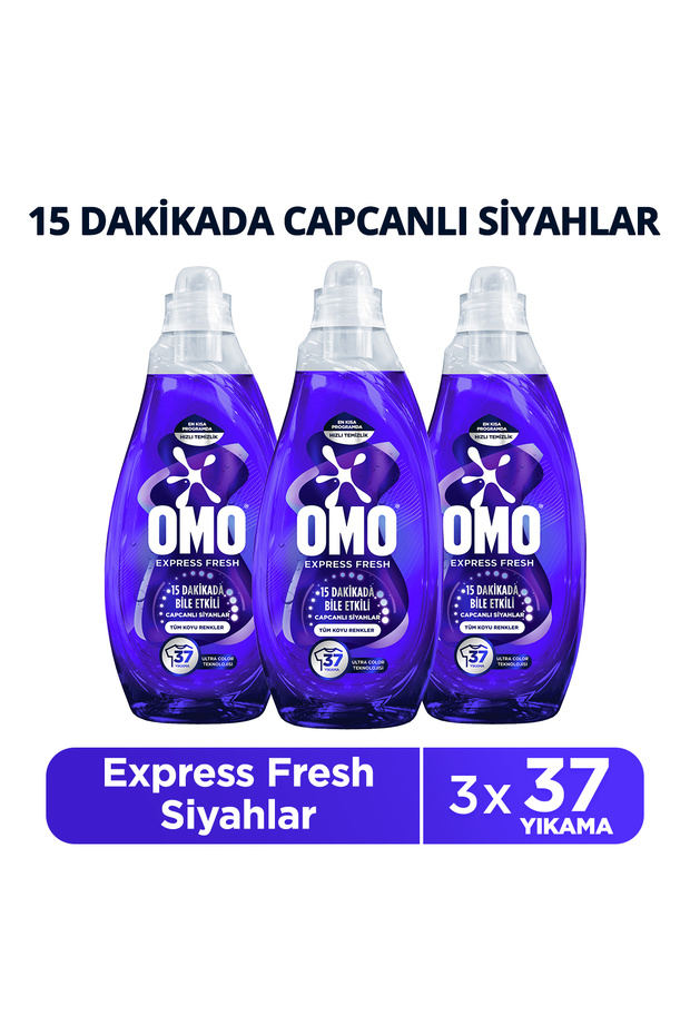 Omo Express Fresh Capcanli Siyahlar Tüm Koyu Renkler Sivi Çamasir Deterjani 1480 ml x3
