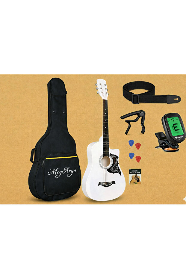 38-Inch Acoustic Guitar Starter Kit – White Gloss Finish with Elegant Floral Pickguard, Gig Bag