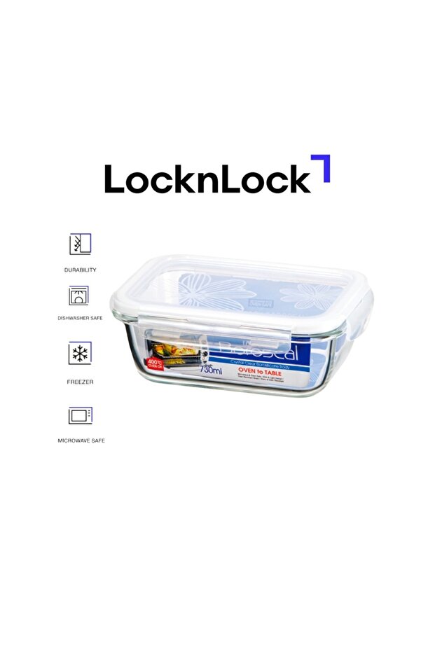 730ml Borosilicate Glass Rectangle Container, Airtight Lid, Oven, Microwave & Freezer Safe