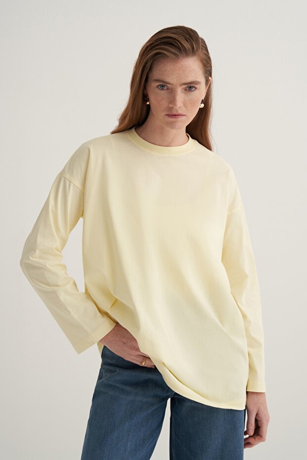 Kadın Basic Uzun Kollu Sweat Tereyağı - 2