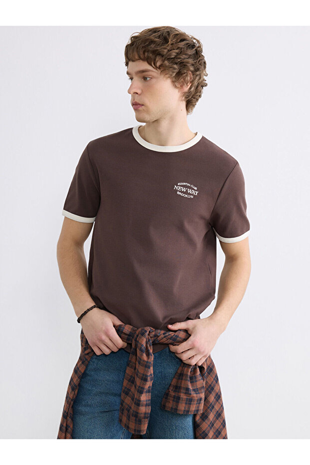 Brown Crew Neck Brooklyn Printed Men's T-Shirt