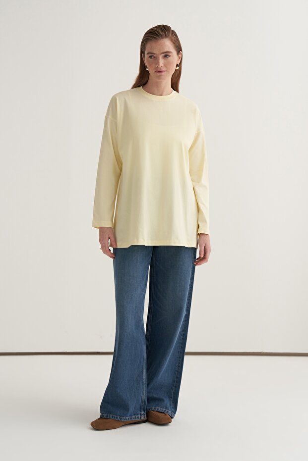 Kadın Basic Uzun Kollu Sweat Tereyağı - 4