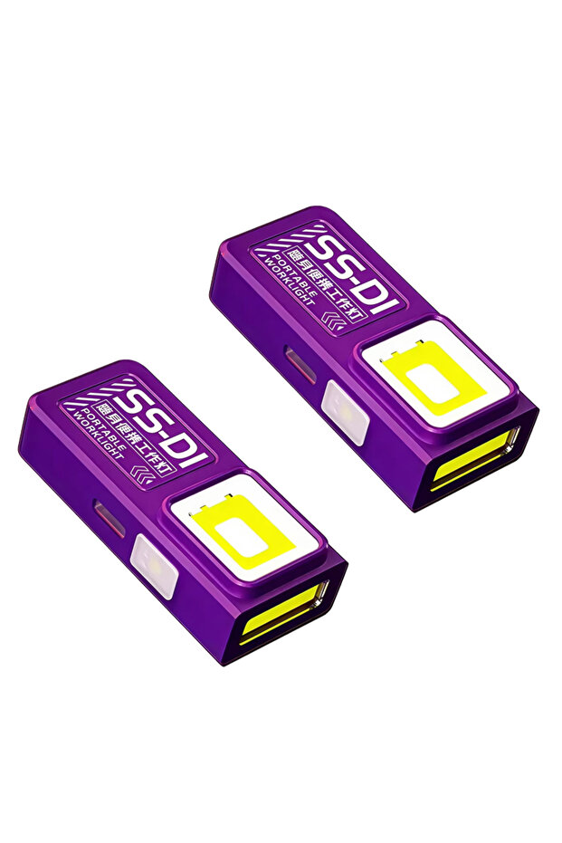 مصباح يدوي صغير LED COB بنفسجي اللون، قطعتان، قابل لإعادة الشحن عبر منفذ USB-C، مصباح عمل قوي مزود بمشبك مغناطيسي ومقاوم للماء