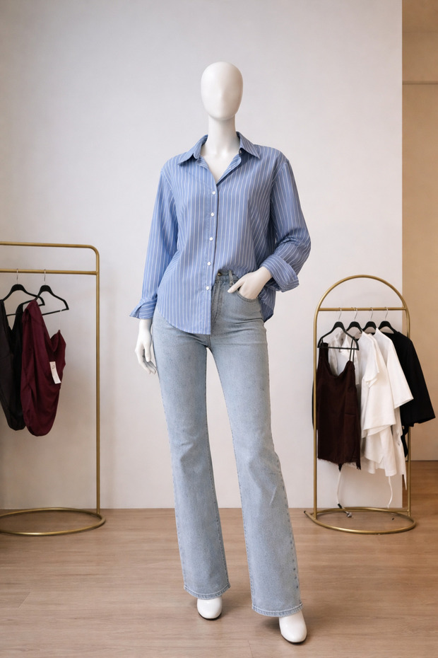 Çizgili mavi gömlek - 3