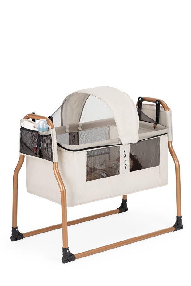 POLLY BABY X LARGE KETEN TENTELİ FİLELİ SİLİNEBİLİR DEMONTE PORTATİF SALLANIR ANNEYANI SEPET BEŞİK HAMAK BEŞİK