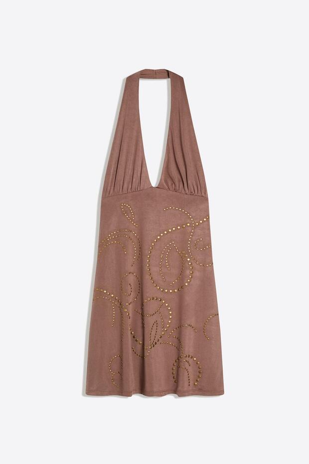 Halter çivili mini elbise - 3