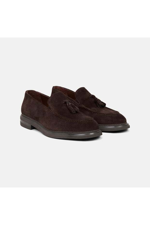 Men's Brown Tassel Detailed Classic Suede Leather Loafers