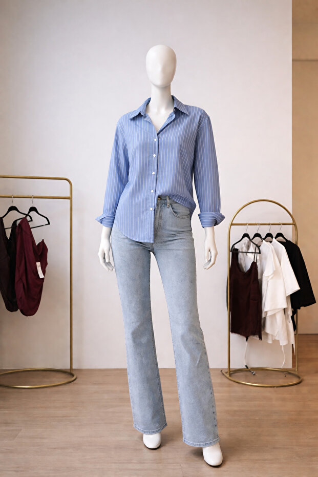 Çizgili mavi gömlek - 2