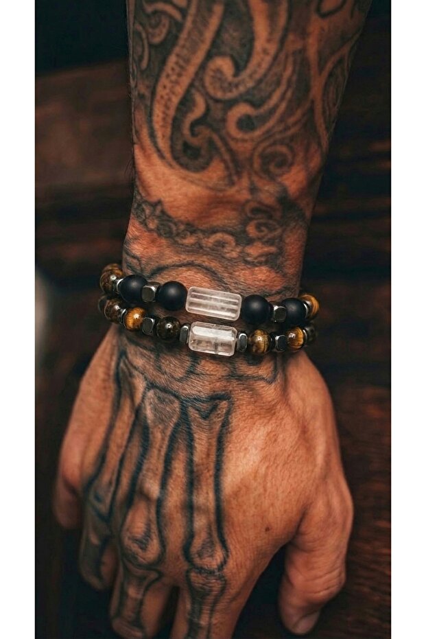 Charger 2Li Natural Stone Men's Bracelet Set Biker Men's Bracelet