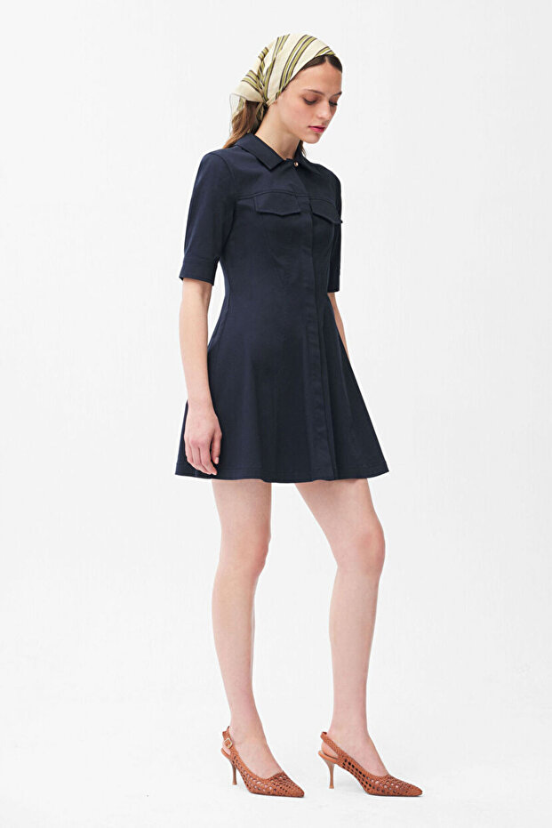 Erkek Yaka Mini Elbise - 4